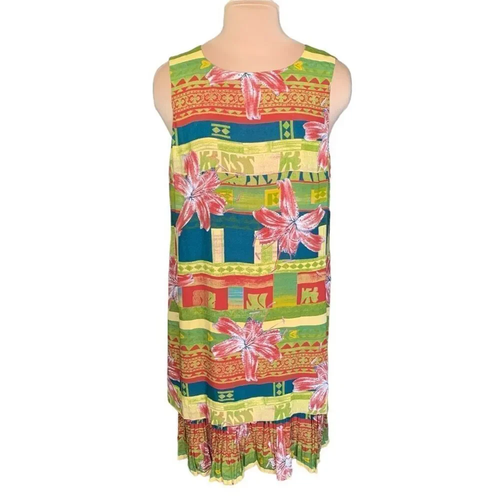 Vintage Donna Morgan Mini Dress Sleeveless Drop Waist Floral Tropical Print - Picture 1 of 10